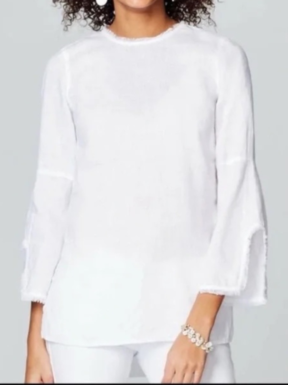 J. Jill Love Linen White Tunic Top Coastal Beach Resort Quiet Luxury S